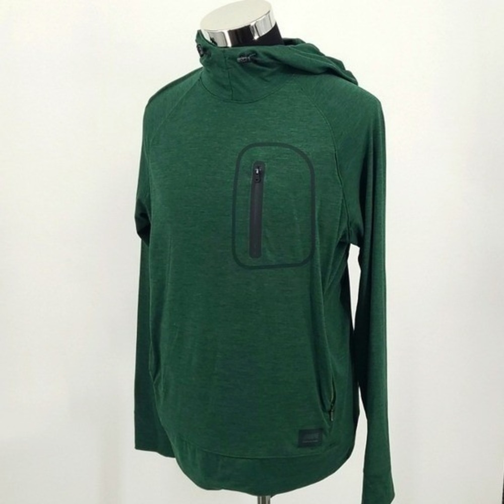 American‎ Eagle Flex Hoodie Mens Medium Green Heather Scuba Neck Active Pullover